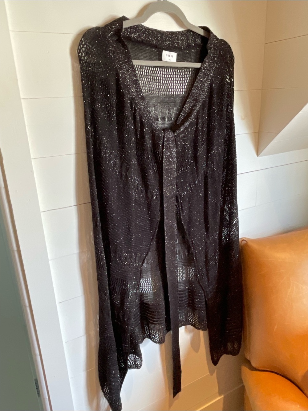 Black Open-Knit Swim Coverup with Front Tie